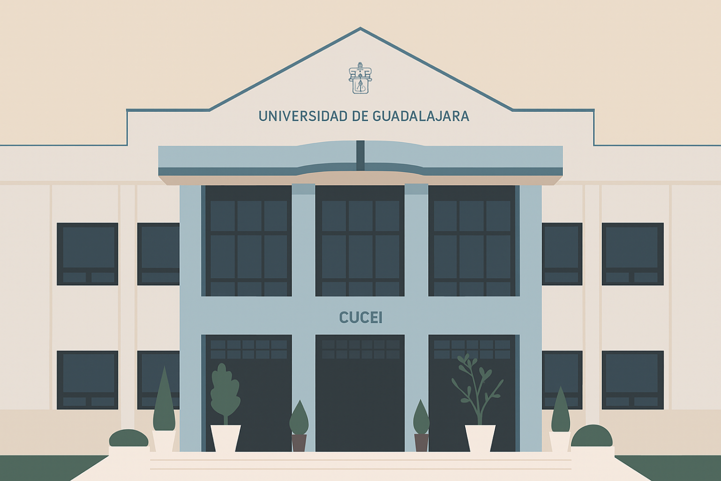 Ilustración del edificio de CUCEI de la Universidad de Guadalajara